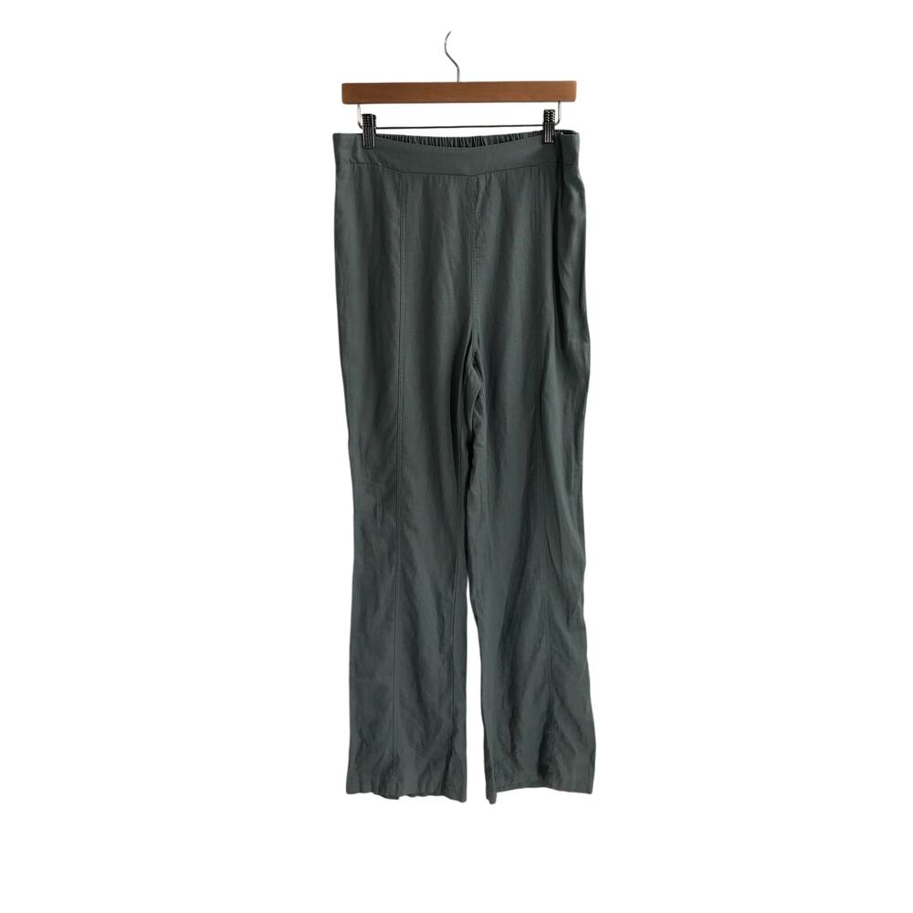 Happily Grey Linen Blend Elastic Waist Blue Straight Leg Pants Beach Casual XL